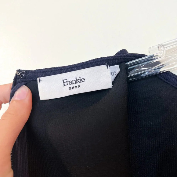 Frankie Shop Navy Short Sleeve Business Poplin Tulip Designer Classic Midi Dress - Picture 7 of 9